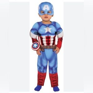 Marvel Superhero Costume 0-6 Months, Includes Padded Jumpsuit, Mask, Shield